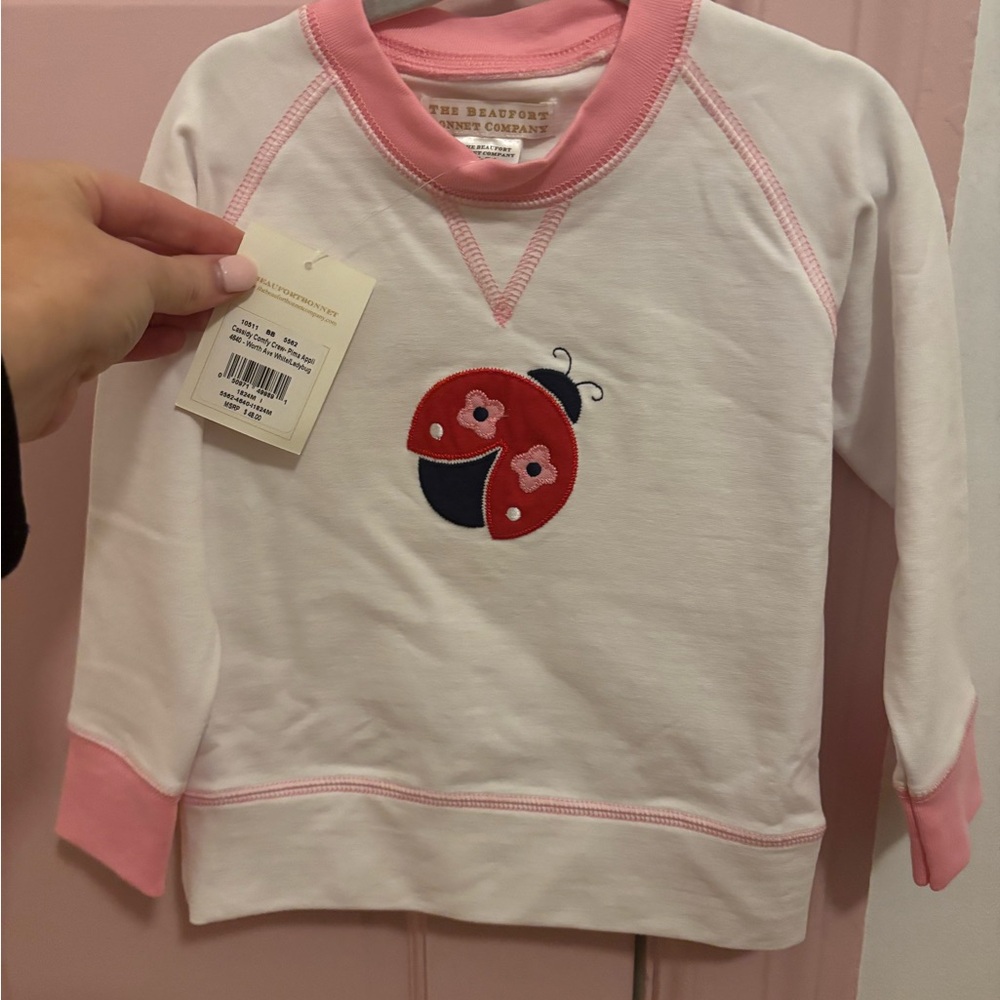 The Beaufort Bonnet Company White & Pink Ladybug Sweatshirt